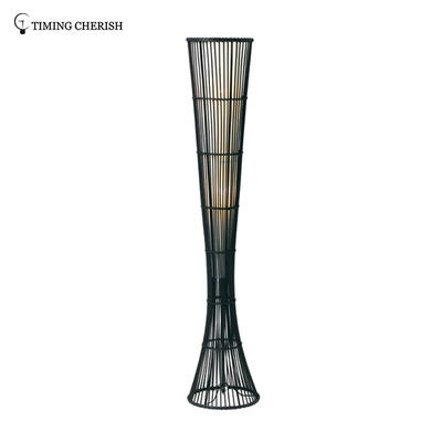Himalayan 2 Light H1400MM Cup Hand Woven Wicker Floor Lamp in Black