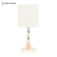 Kakadu 1 Light H445MM Colored Beads Table Lamp with White Timber Base and Linen Shade
