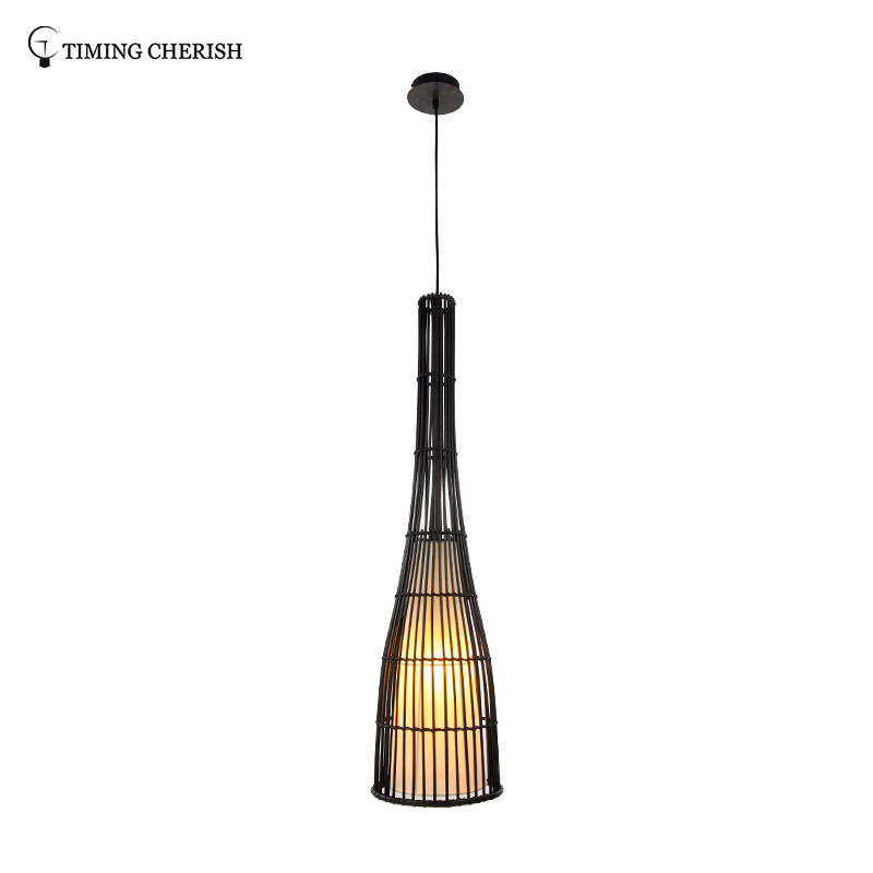 Himalayan 1 Light H760MM Torch Hand Woven Rattan Pendant Lamp in Black
