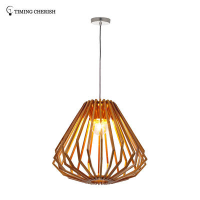 Diamond 1 Light Beautifully Crafted Squat Timber Pendant Light in Natural