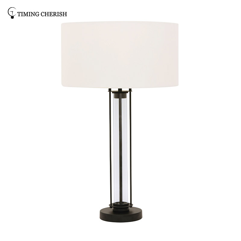 1 Light H635MM Glass Table Lamp in Black / Chrome with White Shade