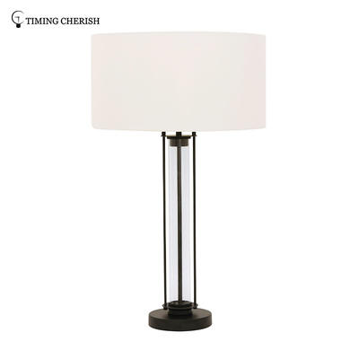 1 Light H635MM Glass Table Lamp in Black / Chrome with White Shade
