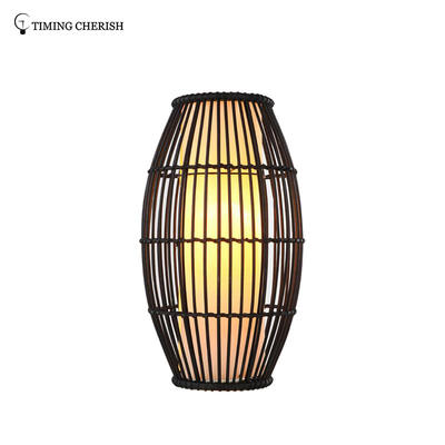 Himalayan 1 Light H440MM Rugby Hand Woven Rattan Table Lamp in Black