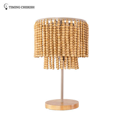 Baikal 1 Light H525MM 2-Tier Wooden Beads Table Lamp in Black/French Grey/White Wash/Natural