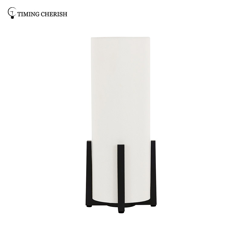 Everest 1 Light H470MM Modern Cylinder Table Lamp with Black Timber Base and White Shade