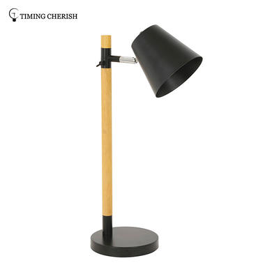 Krohns 1 Light H615MM Adjustable Head Natural wood Table Lamp in White / Black