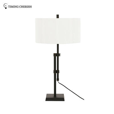 Larrabee 1 Light H770MM Adjustable Metal Table Lamp in Antique Black / Antique Nickel with Off-White Fabric Shade