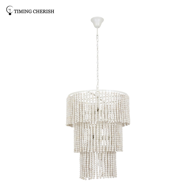 Baikal 3 Tier Wood Beads Pendant Chandelier Light