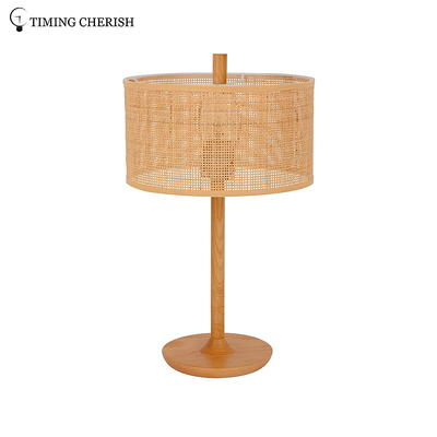 Rhine 1 Light Handmade Wood and Wicker Modern Chic Table Lamp in Natural Wood