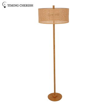 Rhine 2 Light Natural Wood and Tan Wicker Modern Floor Standing Lamp in Natural Wood