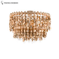 Exclusive Octave 5 Light Handmade 2-Tier Wood Chip Modern Ceiling Light in Wood Natural