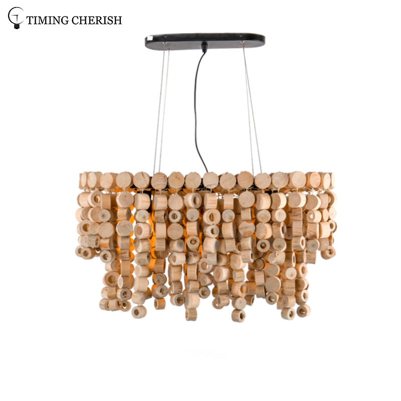 Exclusive Octave 3 Light Handmade 2-Tier Wood Chip Modern Oval Pendant Lamp in Wood Natural