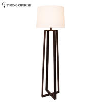 Bracknell 1 Light H1680MM Classic Wood Floor Lamp in Natural / Black with White Linen Shade