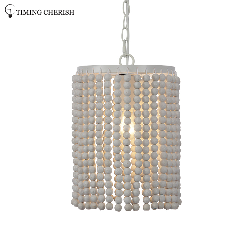 Baikal 1 Light Small Wood Bead Hanging, Small White Ceiling Light Shades