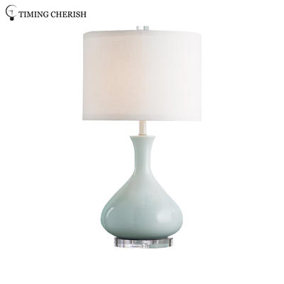Harper 1 Light H640MM Ceramic Table Lamp in Spa Blue with White Drum Fabric Shade