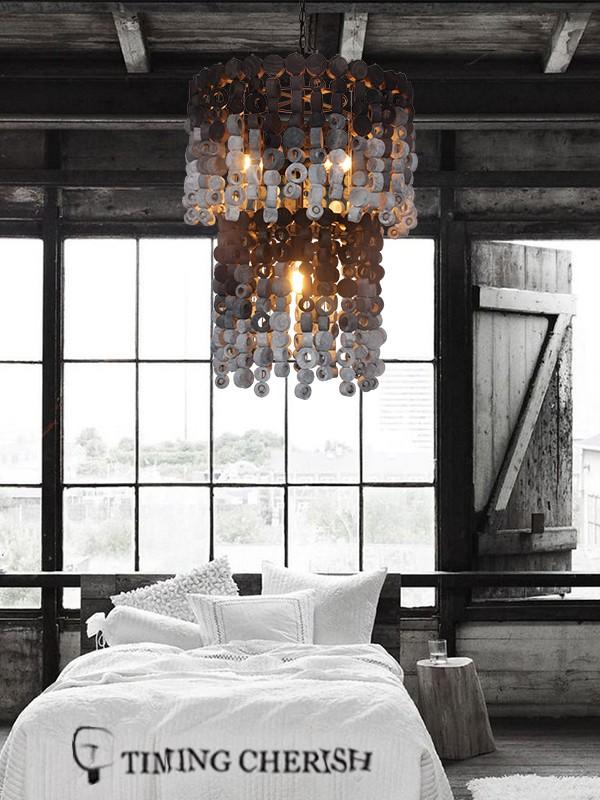 Exclusive Octave 4 Light Handmade 2-Tier Wood Chip Modern Chandelier Pendant Lamp in Grey-1